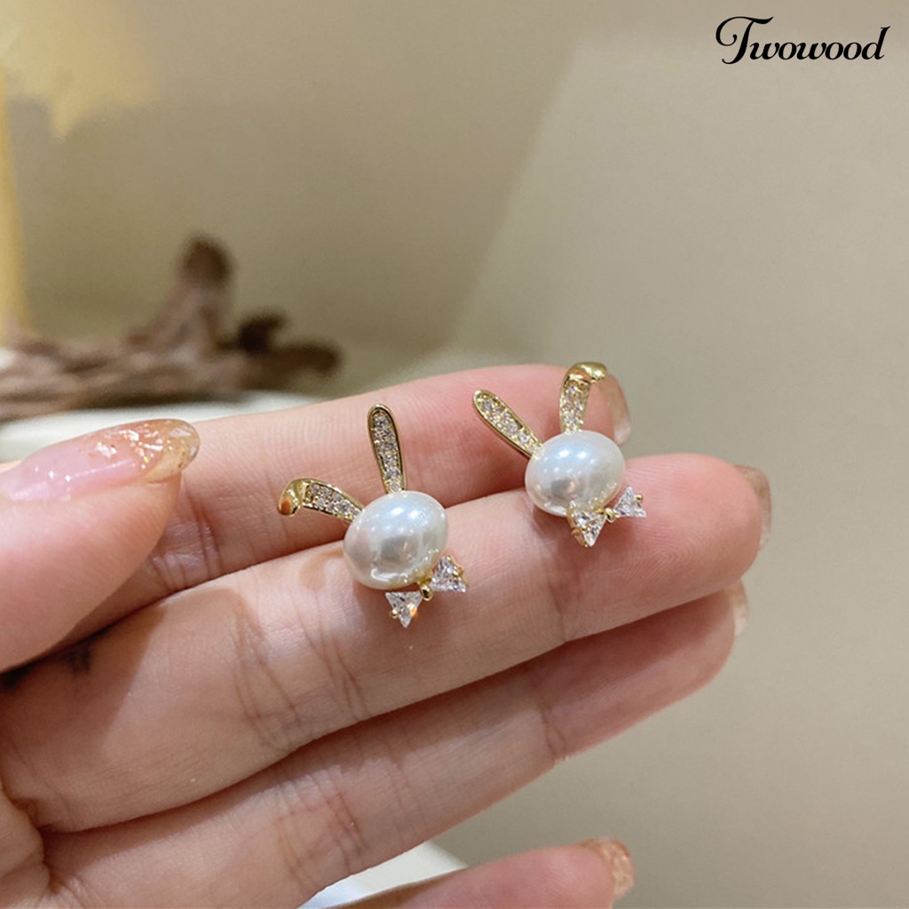 Twowood 1pasang Ear Studs Animal Nikel Gratis Hypoallergenic Pengerjaan Halus Cubic Zirconia Dekorasi Tidak Luntur Mutiara Imitasi Stud Earrings Wanita Perhiasan