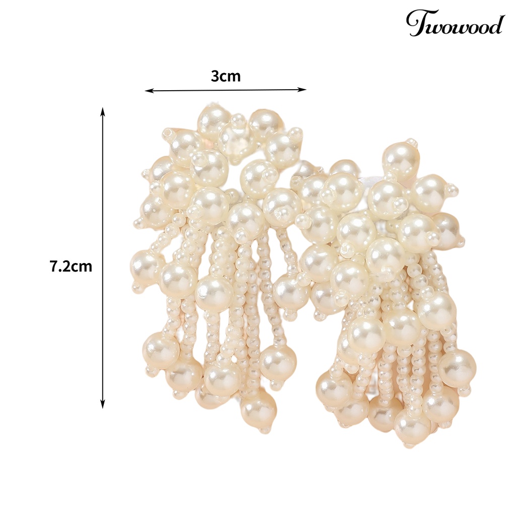 Twowood 1pasang Anting Menjuntai Kepribadian Berlebihan Multi-layer Berlapis Faux Pearl Ear Stud Anting Rumbai Aksesoris Fashion