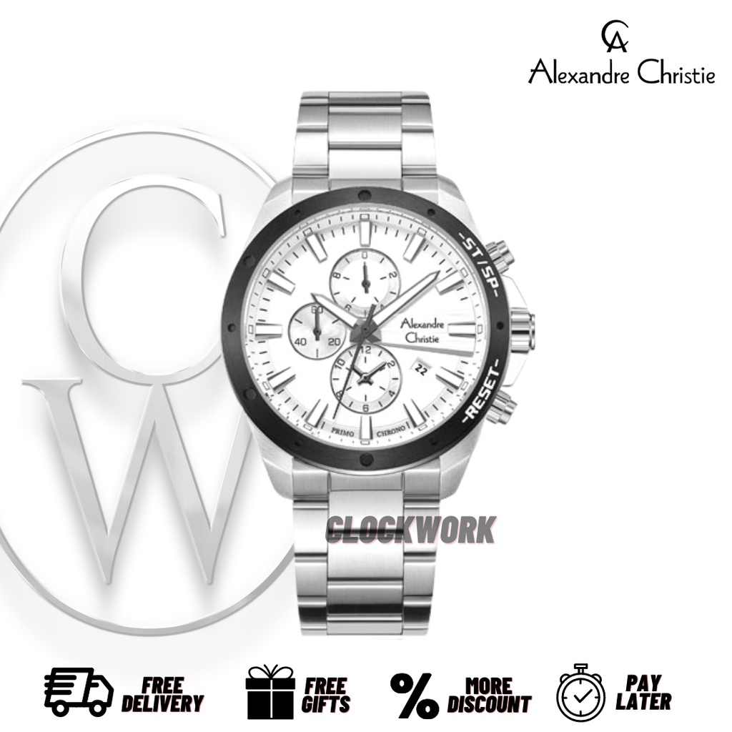 Jam Tangan Pria Alexandre Christie AC 6669 MCBTBSL Tali Rantai Chronograph Casual Sporty Formal Styl