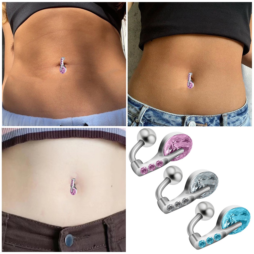 1 Pc Stainless Steel Fashion Pusar Kristal Zirkon Menjuntai Tindik Seksi Pusar Tindik Perhiasan Fashion Aksesoris