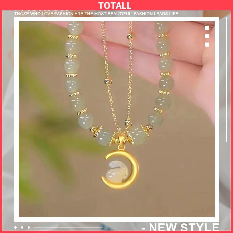 COD Gelang Rantai Manik-Manik Giok Hetian Alami Desain Kelinci Bulan Untuk Wanita-Totall