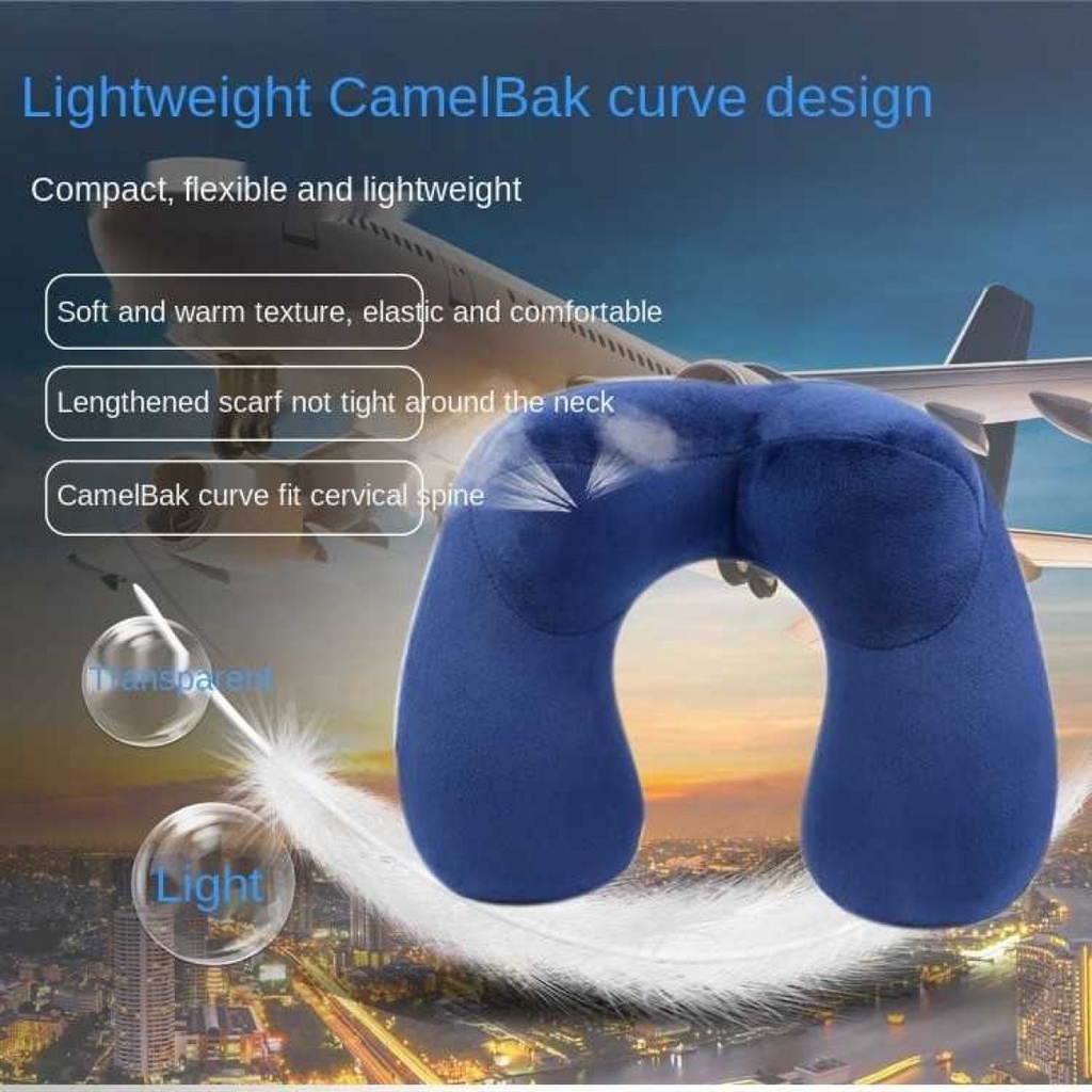 Bantal Leher Tiup Travel Inflatable Neck Pillow U Shape Comfortable