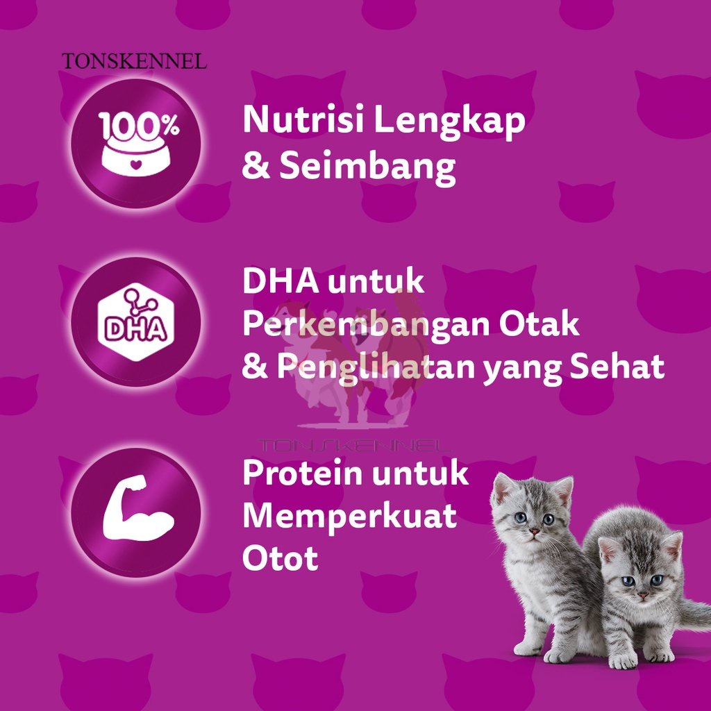 WHISKAS Junior Pouch Makanan Basah Kitten  Kemasan Pouch (24-Pack), 80g. Makanan Kucing Basah Untuk Anak Kucing Umur 2-12 Bulan