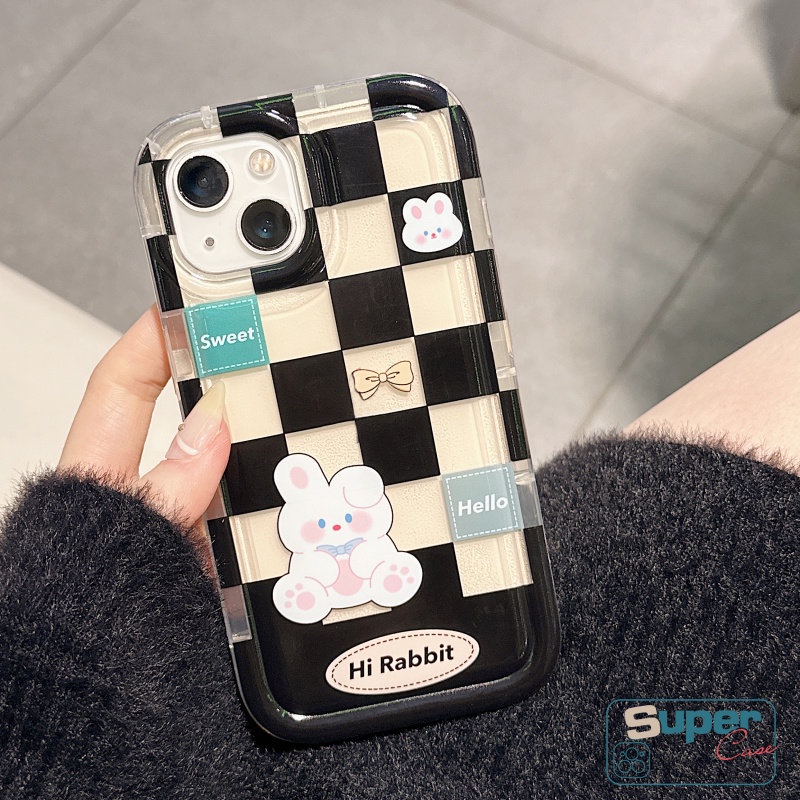 Kartun Pasangan Kotak-Kotak Case Untuk Redmi 10C 12C 9a1 10A 9A 10 9C NFC 9T 10 Note8 Note9 11 10s 11s 10 POCO F4 Kelinci Beruang Lucu Shockproof Anti-Jatuh Airbag Lembut Tpu Cover