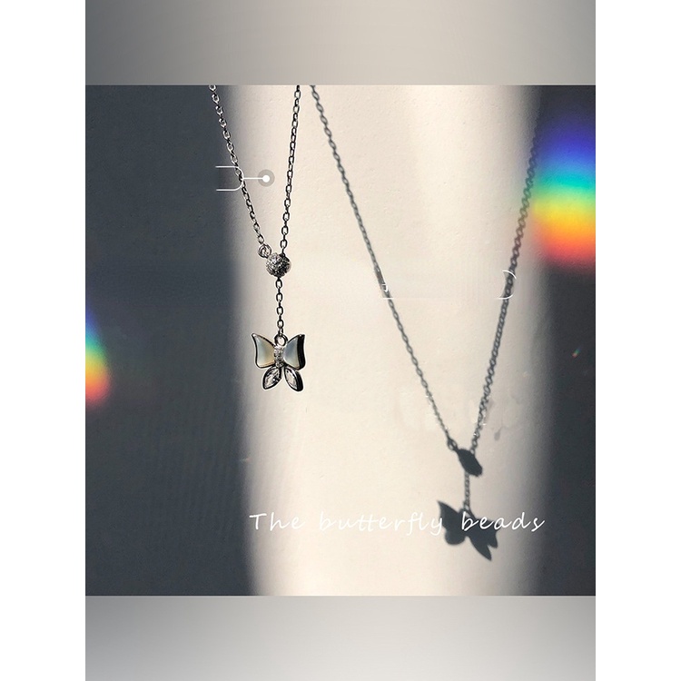 Goldkingdom Fashion Perhiasan Aksesoris Ready Stock Ibu-Mutiara Kupu-Kupu Kalung Rasa Desain Niche Wanita Tulang Selangka Rantai Cahaya Mewah Dan High-end Rasa