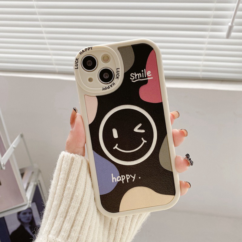 Smile Soft Case Hitam OPPO A9 A5 A31 A53 A33 2020 A7 A5S A12 A11K F9 F11 A15S A35 A52 A92 A54 A36 A96 A83 A57 A3S A16 A1 Pro Reno 3 5 6 7Z 9 senyum Bahagia