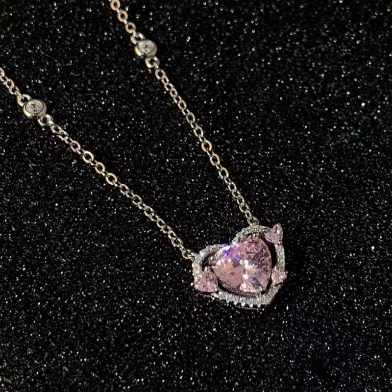 Wanita Fashion Jantung Kalung Kristal Berlian Imitasi Kalung