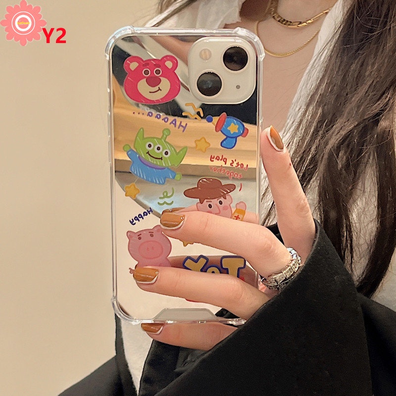 Cermin Make Up Kartun Disney Manyo Case Kompatibel Untuk iPhone 7plus7 8 Plus 8plus 12 13 Pro MAX 11 Pro MAX XR X XS MAX SE Winnie The Pooh Cerita Mainan Lucu Shockproof Cover Case