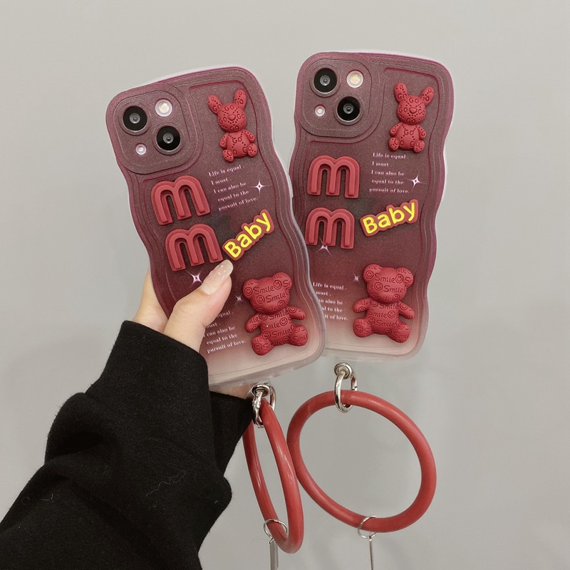 Wave Wine Red Soft Case OPPO A7 A5S A12 A11K A5 A9 A53 A33 A15S A35 A52 A92 A1K A3S A16 A54 A77S A83 F11 F9 Pro A74 A95 A96 A36 A76 A52 A92 A31 A57 A39 F1S Red Doll Bear Rabbit