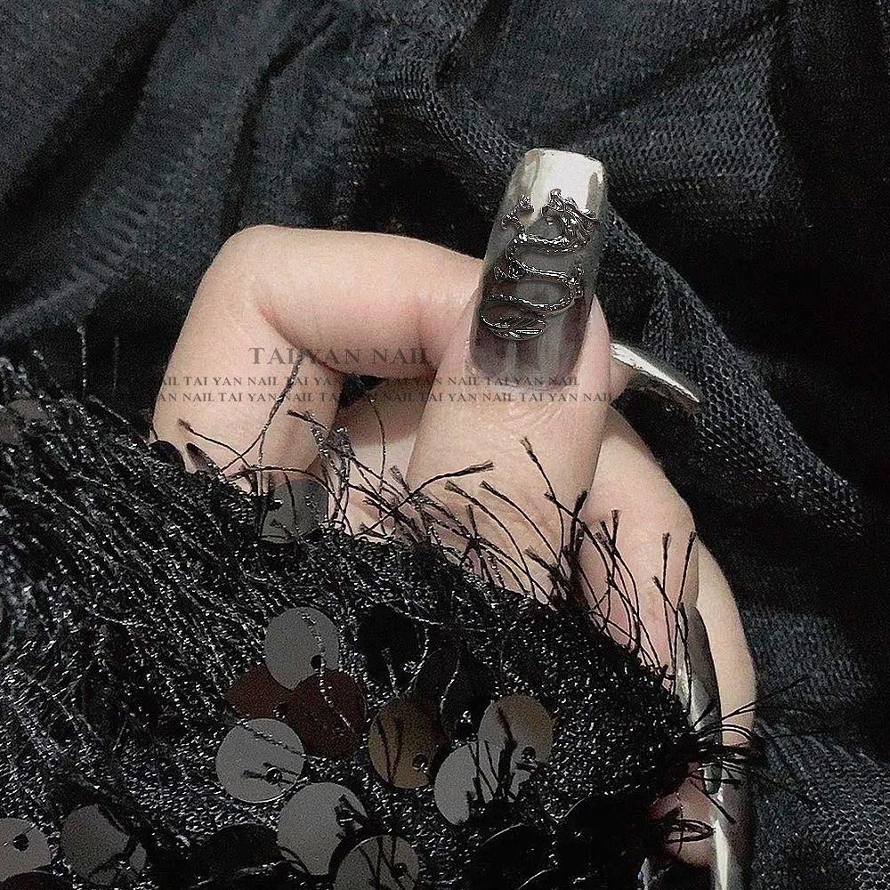 Mxbeauty Alloy Naga Dekorasi Kreatif DIY Retro Perak Emas Nail Art 3D Logam Kuku Ornamen