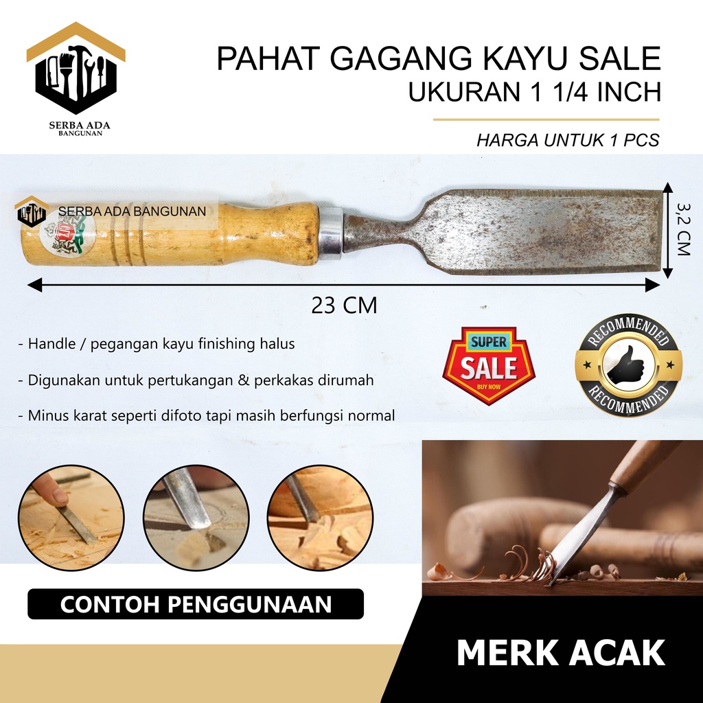 CRAZY SALE | Alat Pahat Kayu 1/2 3/4 11/4 Inch Ukir Wood Carving Tatah Cungkil Firmer Chisel Inci In Pemahat Memahat Kikir