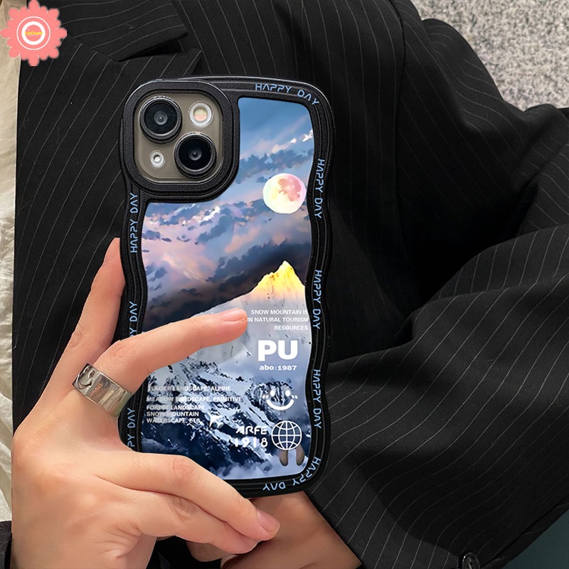 IPHONE Casing Ponsel Kompatibel Untuk Iphone11 12 13 14 Pro Max XR X XS Max7 14 6 6s 8plus SE 2020 Fantasi Matahari Salju Gunung Bergelombang Tepi Lembut Tpu Cover