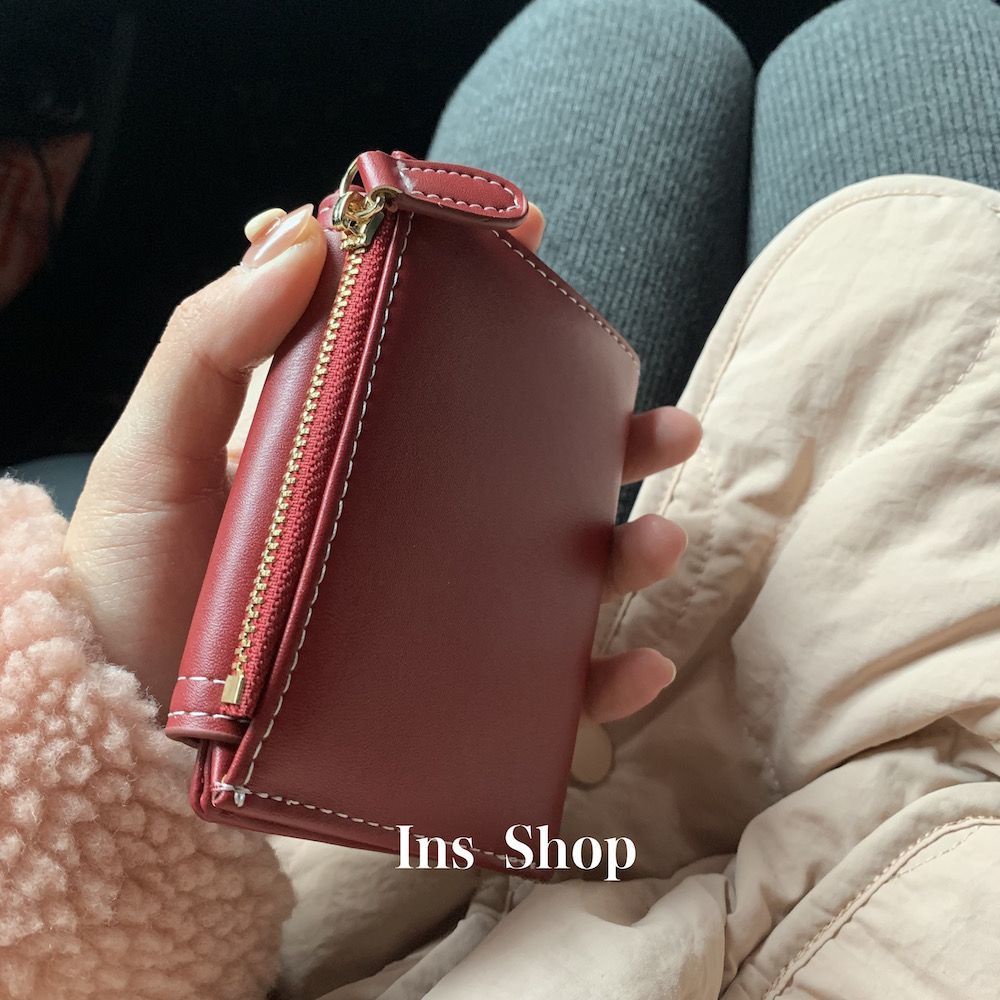 Sera Ins Shop cherry red cute mini bow purse simple ins style short wallet student card bag