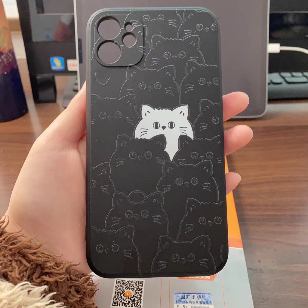 IPHONE Ins Pola Kucing Cocok Untuk Iphone14 14pro 14plus 13 13pro 13prm iPhone12 7Plus 8Plus Xr XS 13 Pro Max Empat Sudut Casing Ponsel Tahan Guncangan