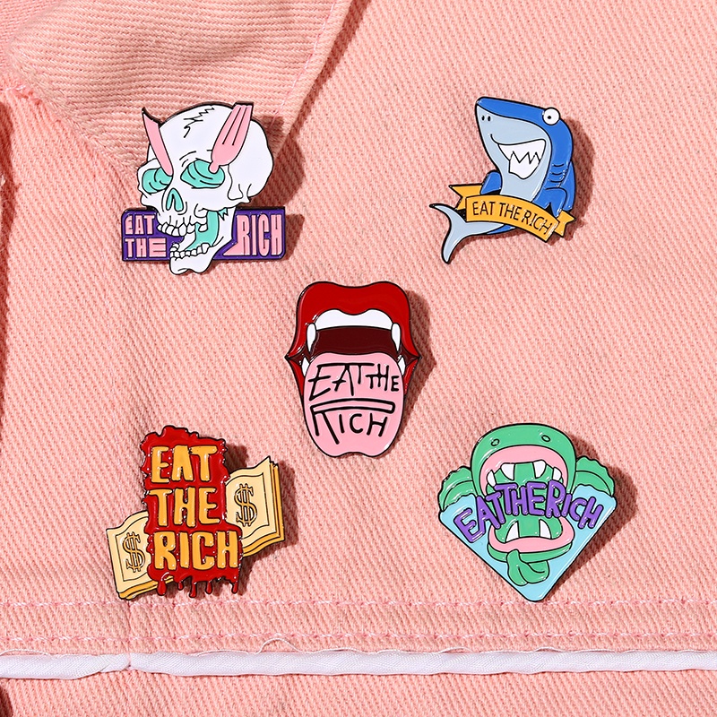 Lucu Quotes Text Enamel Pin Kartun Lidah Hiu Tengkorak Bros Lencana Kerah Pin Punk Bros Badge Hadiah Untuk Teman