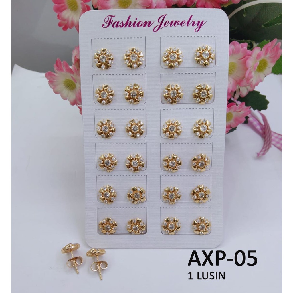 [1 LUSIN] ANTING XP TINDIK GOLD EMAS BUNGA DIAM TERMURAH / DUNIA GELANG TERBARU