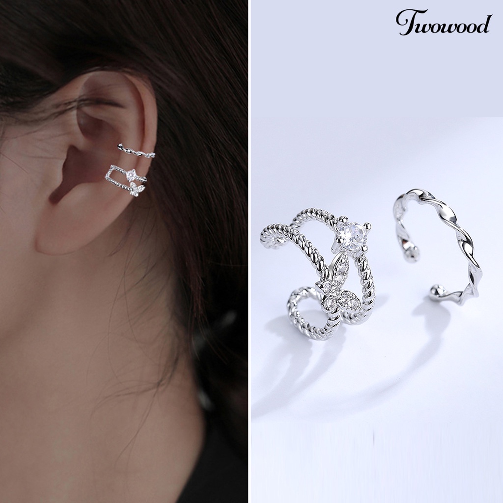 Twowood 1Pc Klip Telinga Non-Piercing Shiny Efek Visual Semua Pertandingan Telinga Manset Wanita Kupu-Kupu Perhiasan Anting-Anting Aksesori Fashion