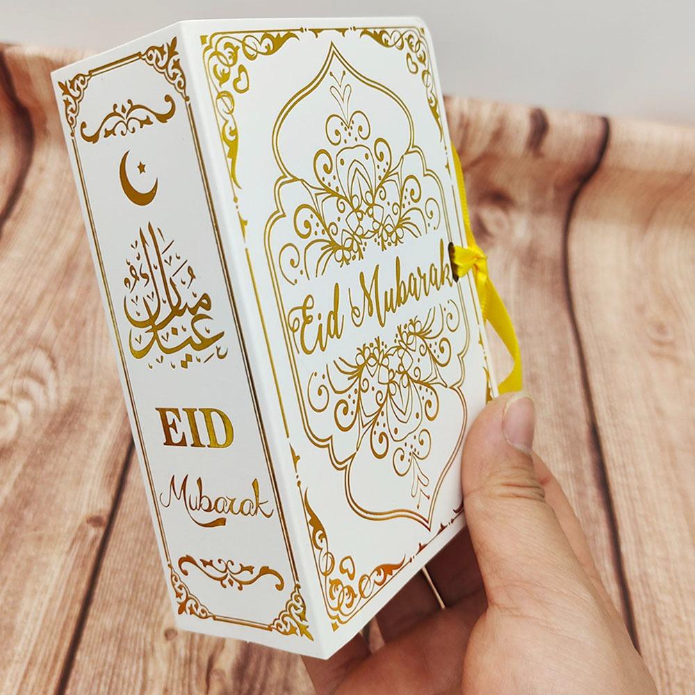 Lanfy Candy Box Putih Bentuk Buku Coklat Eid Mubarak Kotak Kemasan Muslim Islami