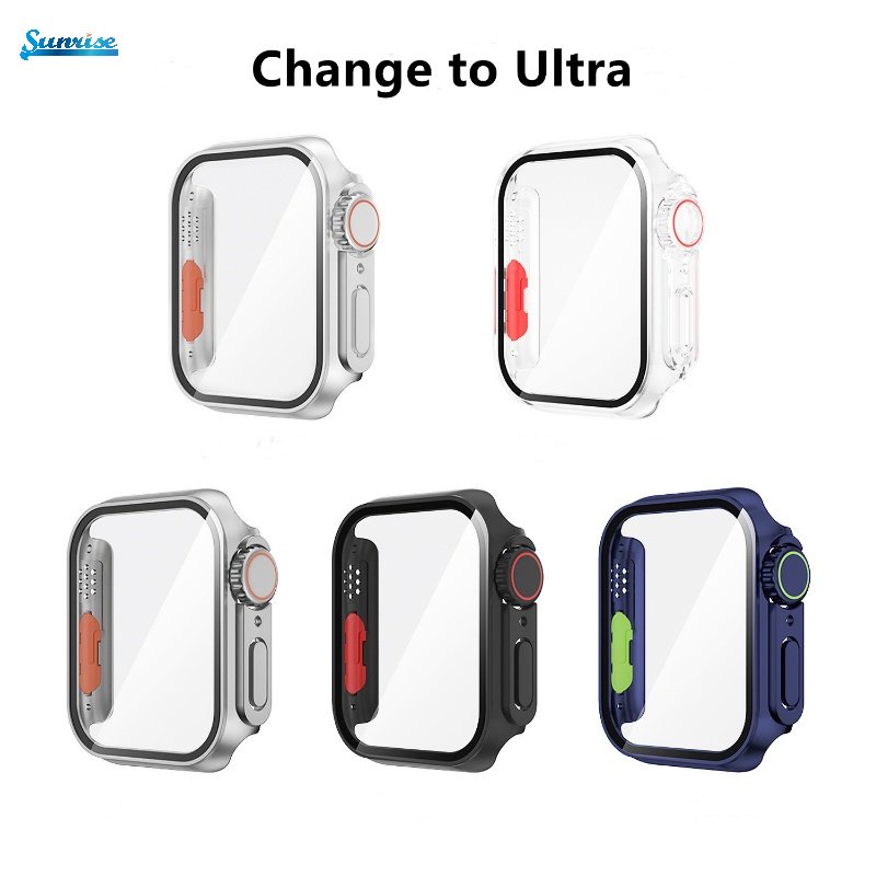 Case Pelindung Jam Tangan PC Tahan Jatuh Ringan Multi-Warna All-inclusive Change To Ultra Tempered Glass Screen Cover Compatible Untuk Apple Watch 7per8 Generation 45mm