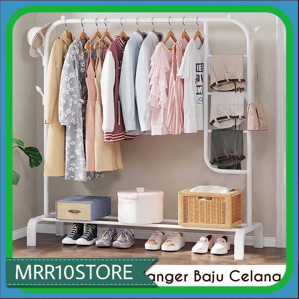 Rak Jilbab Stand Hanger Jemuran Baju Gantung Celana Tas Warna Putih Hitam Estetik Kokoh Kuat Full Be