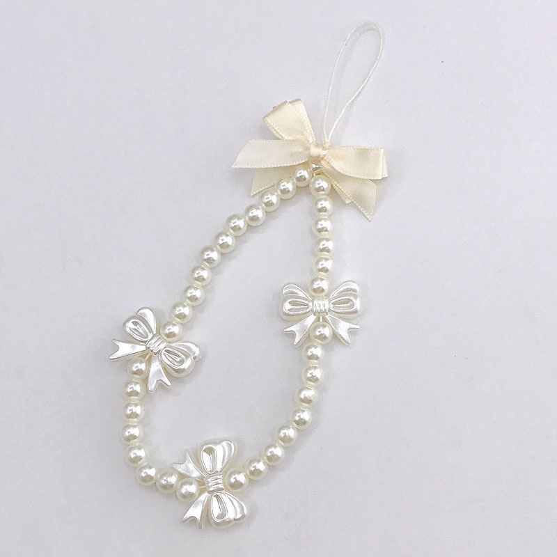 3d Pearlescent Bow Handmade Pearl Beads Chain Universal DIY Tali Anti-Hilang Untuk iPhone Android OPPO VIVO Huawei Xiaomi Redmi Samsung Semua Ponsel Earphone Cases