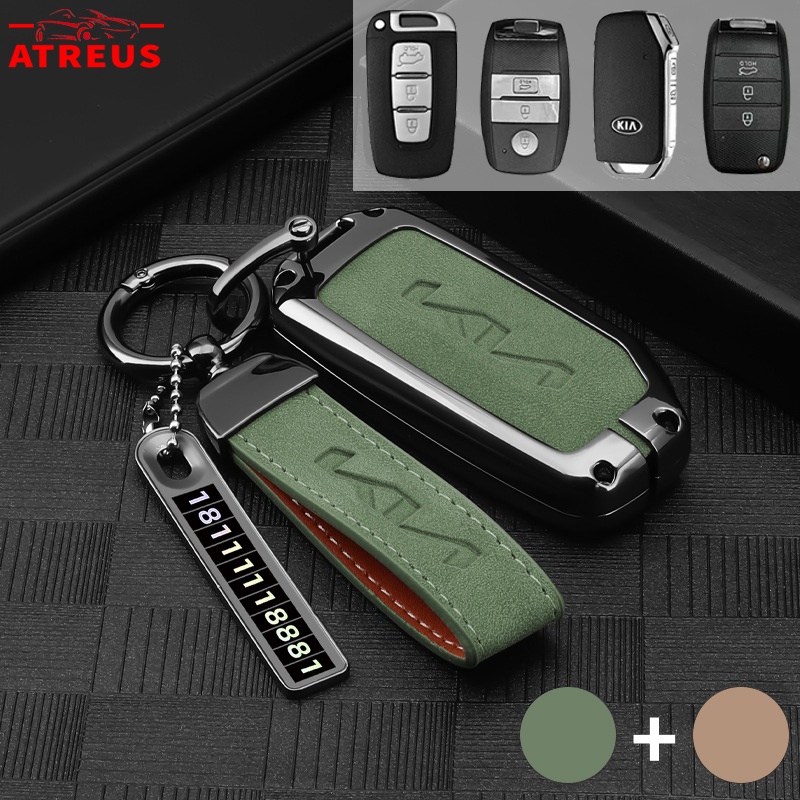 Kia Zinc Alloy Leather Case Kunci Mobil Full Wrap Cover Smart Key Protector Untuk Rio Picanto Visto Carnival EV6 GT