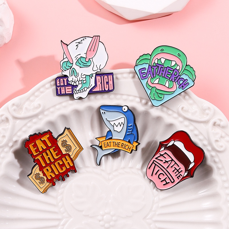 Pin Kerah Tengkorak Punk Makan Enamel Yang Kaya Bros Lidah Hiu Ransel Lencana Hadiah Untuk Teman Aksesoris Pakaian