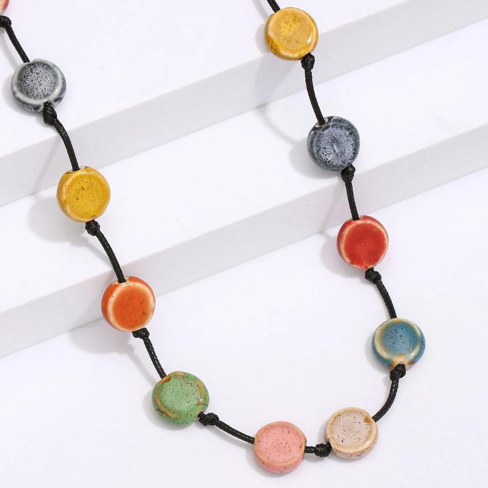 R-flower Long Necklace Colorful flat Bead Simple Charm Necklaces