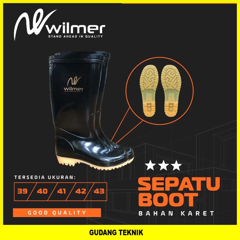 Sepatu boot Hitam Pria wanita /unisex Panjang / Sepatu Boot Karet Elastis Lentur Wilmer