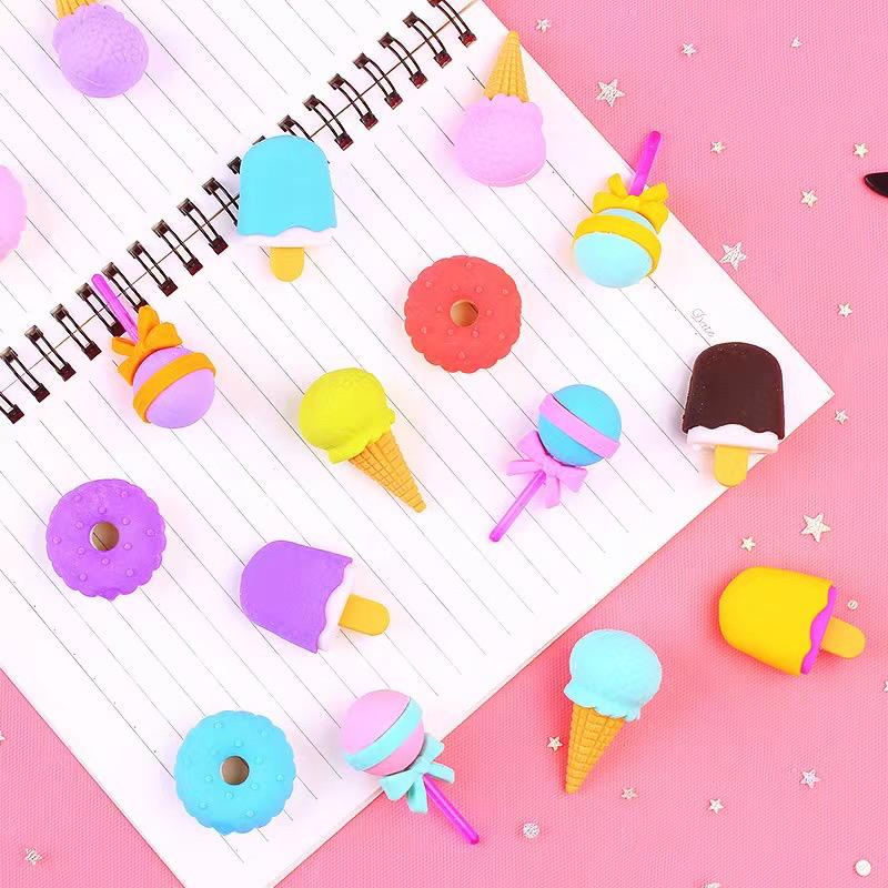 1234OS - Penghapus Set Cute / Penghapus Pensil Model Ice Cream Donat Lolipop / Penghapus Pensil Karakter Lucu