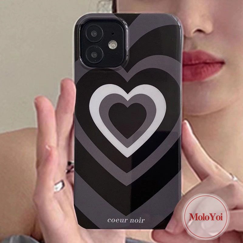 IPHONE Case Cinta Hati Gradasi Hitam Kompatibel Untuk Iphone11 Pro Max 7plus XR 14 13 12 Pro Max7 8 Plus X XS Max SE 2020 Shockproof Glossy Halus Soft Cover