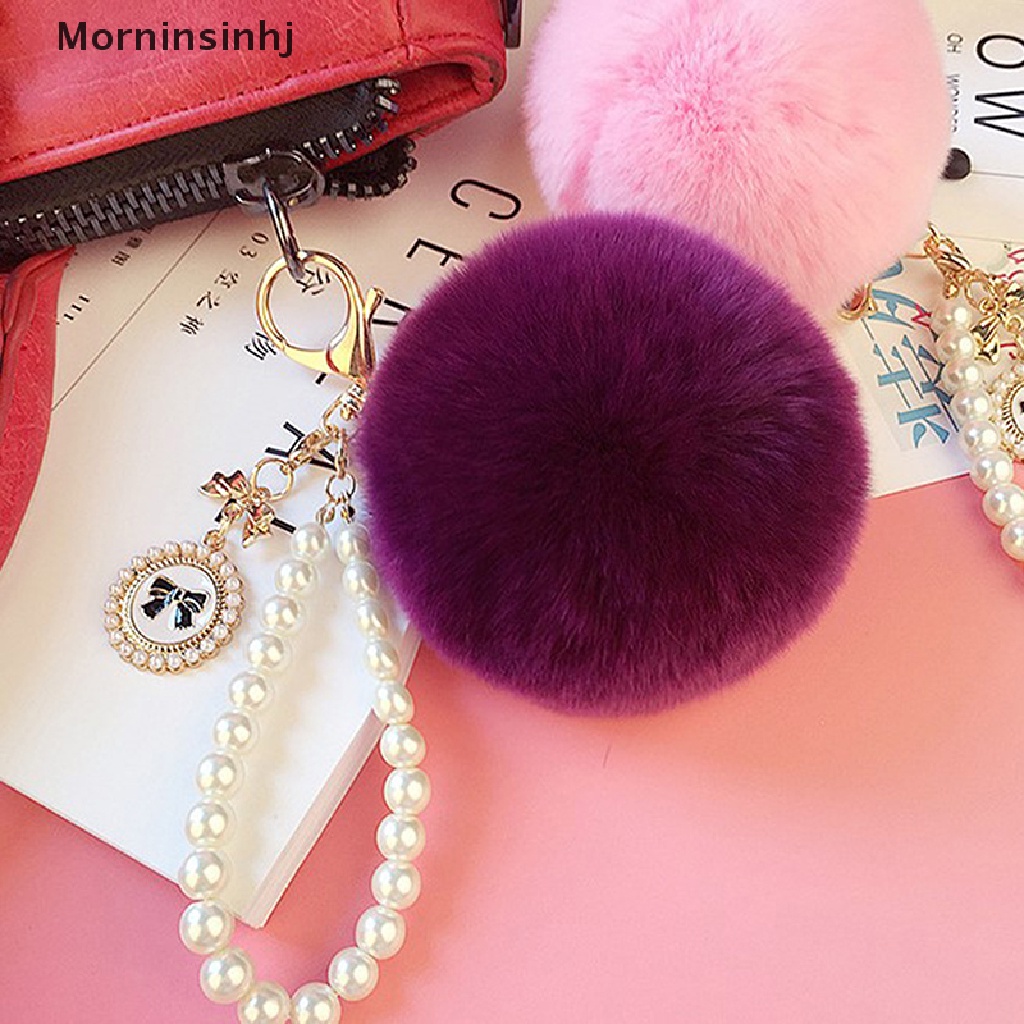 Mornin Rantai Mutiara Kristal Botol Busur Pompom Gantungan Kunci Mobil Wanita handBag Key Chain id