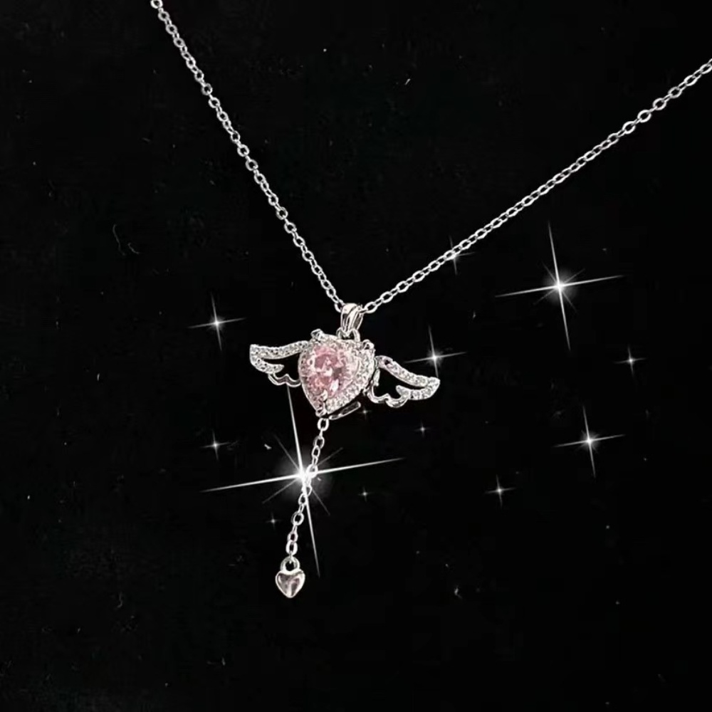 Deartiara Cupid's Heart Necklace Cinta Wanita Sayap Malaikat Bergerak Pinggiran Kerah Rantai Romantis Serbaguna Mewah