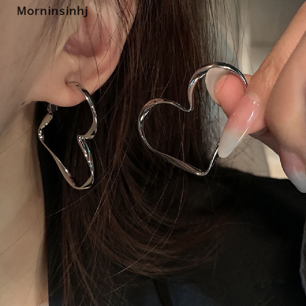 Mornin Anting Hoop Hati Untuk Wanita Punk Cinta Besar Earring Sederhana Berongga Logam Warna Emas Perak Perhiasan Femme Jewellery id