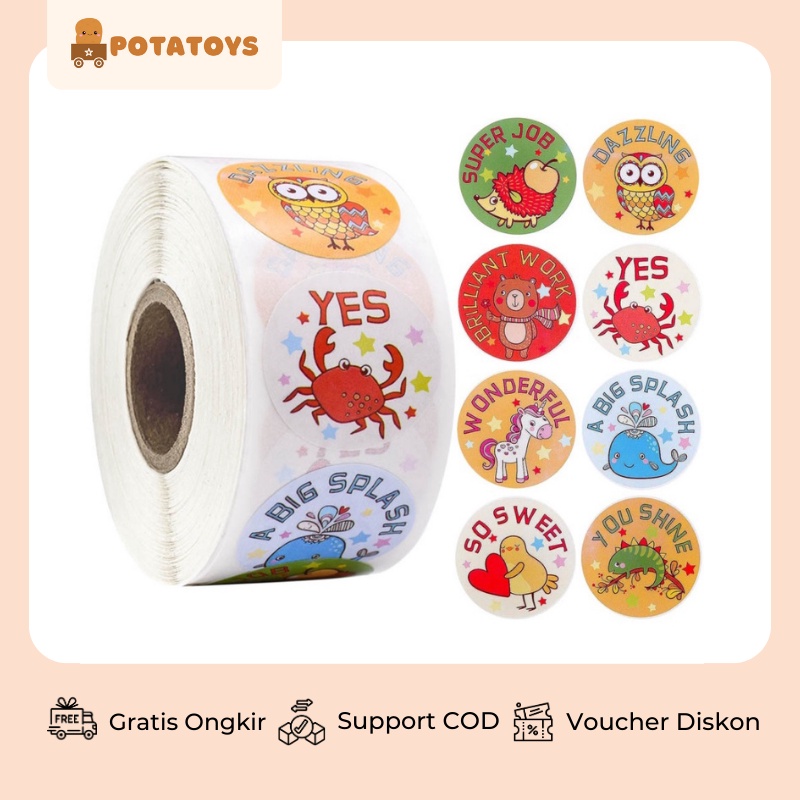 [ Potatoys ] Stiker Roll 500 Pcs / Label Thank You / Stiker Unicorn / Label Motivasi