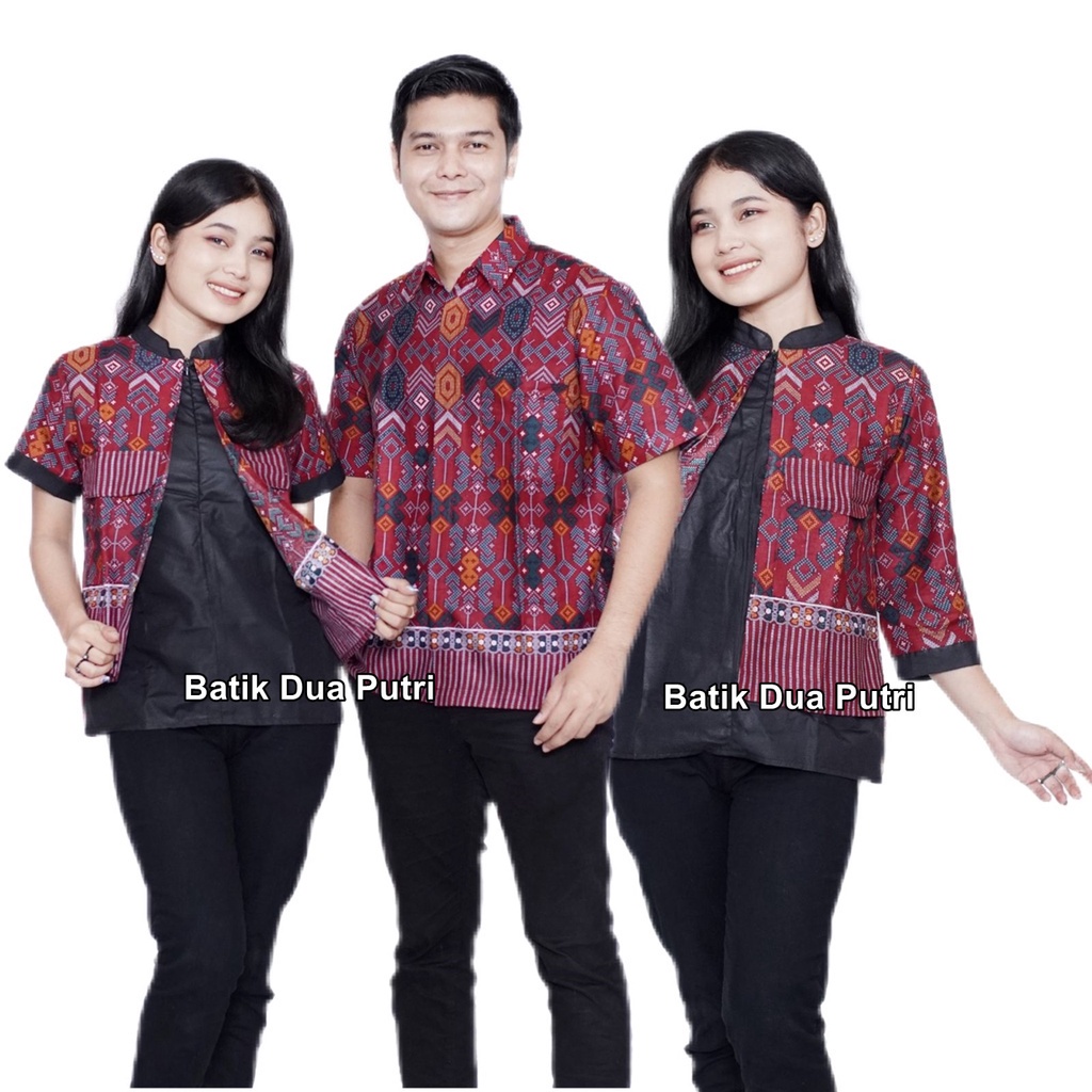 Batik Wanita Pria Couple Seragam Motif elegant Modern Batik Dua Putri - Datok Merah