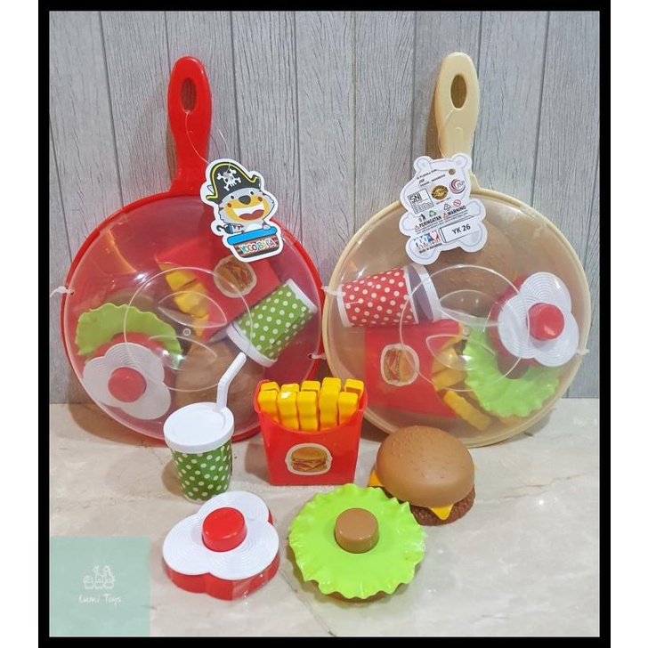 Mainan Anak Panci Masak Masakkan Teflon Burger Kentang Set Yk26