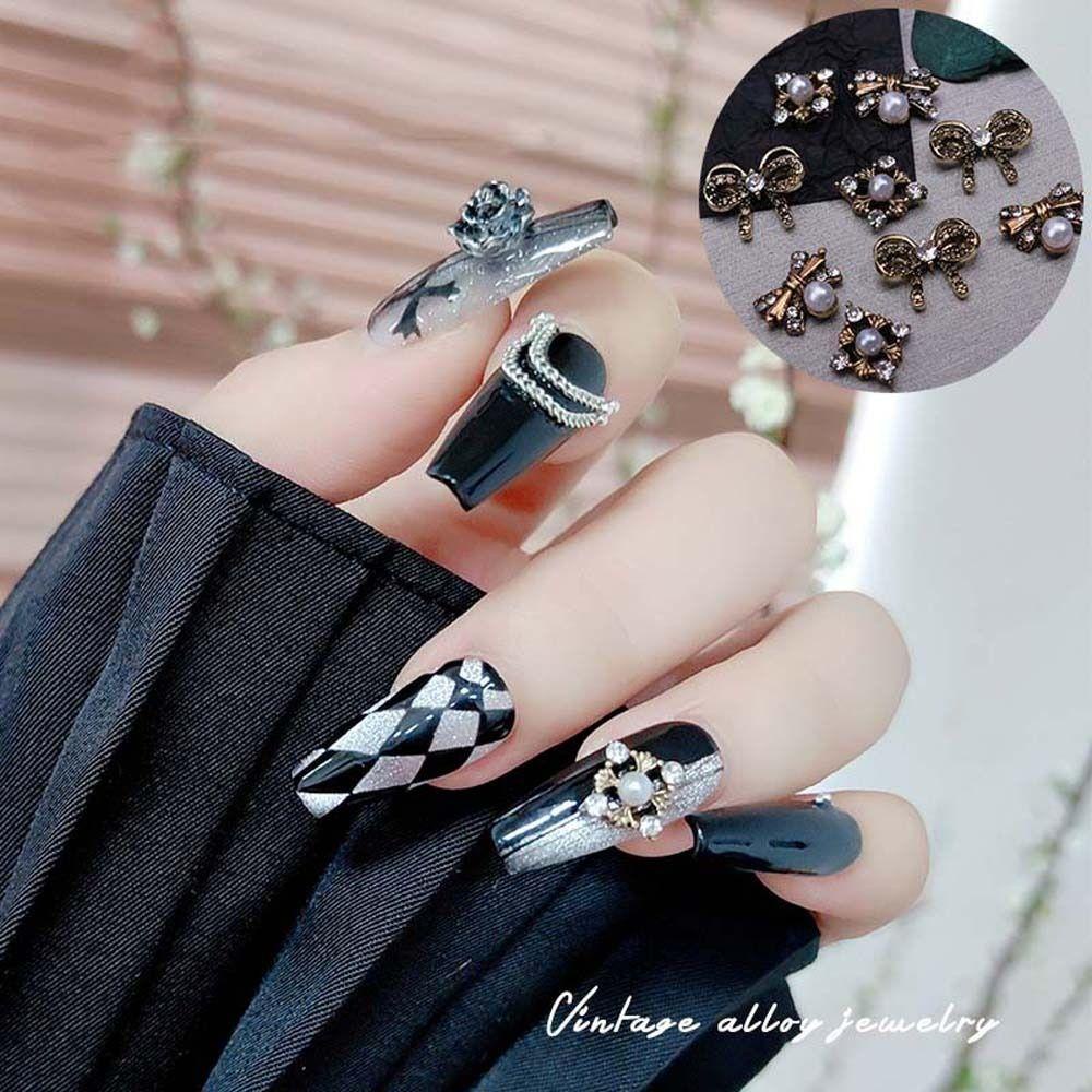 Agustina Busur Dekorasi Kuku Wanita Pesona Kuku Mutiara Alloy Dekorasi Kuku Manikur Aksesoris Belah Ketupat 3D Nail Art Drills