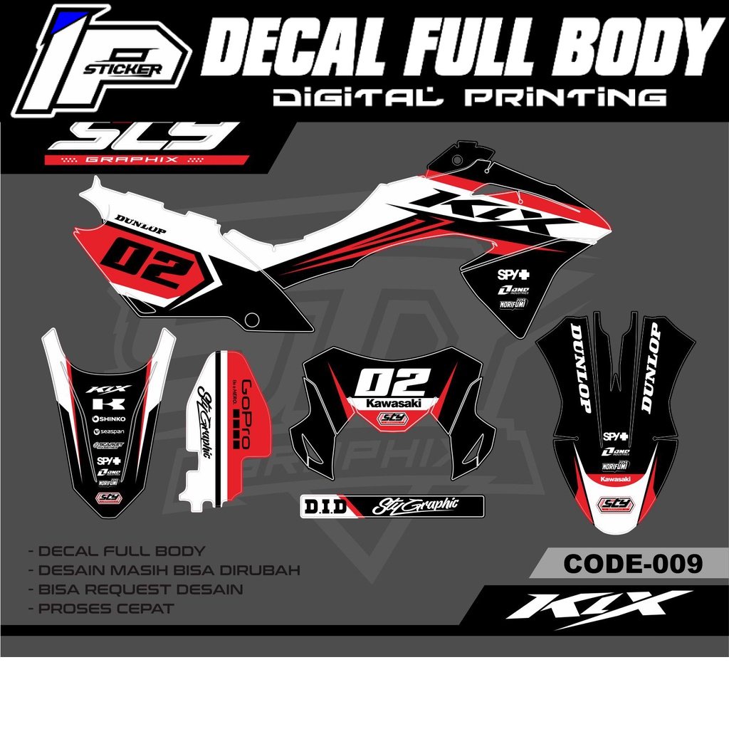 DECAL KLX BF MERAH HITAM FULL BODY