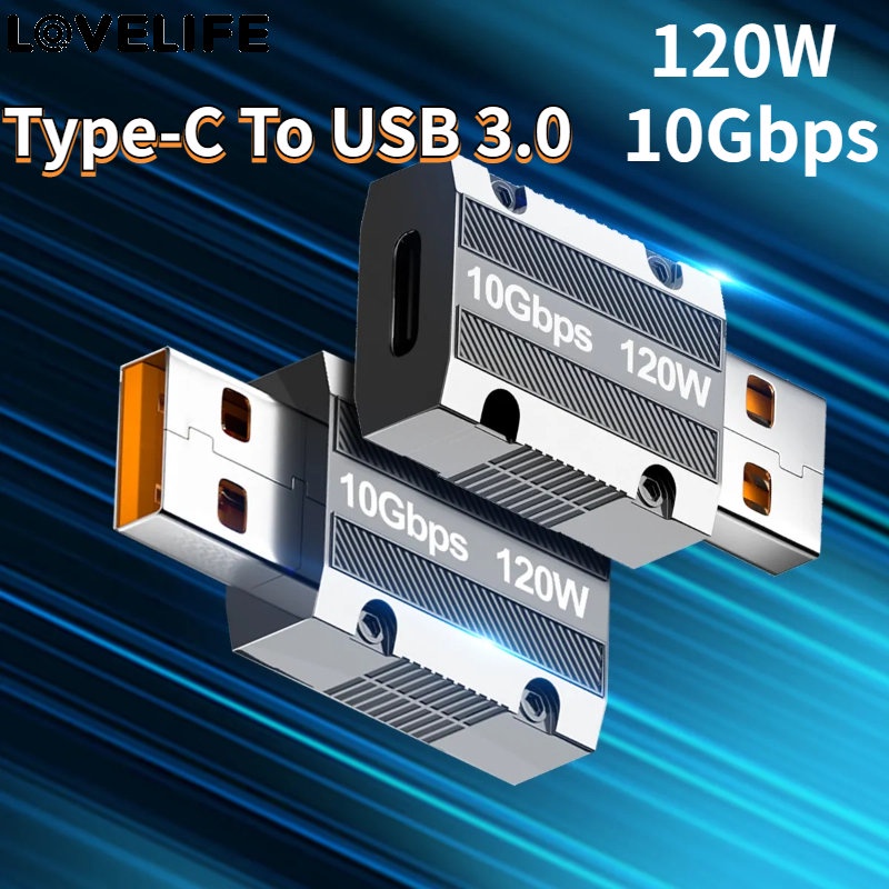 120w 10Gbps Adaptor Pengisian Cepat USB3.0 Adaptor Transfer Data Zinc Alloy Charger Konversi Aksesoris Tipe-C Female To USB Male Converter