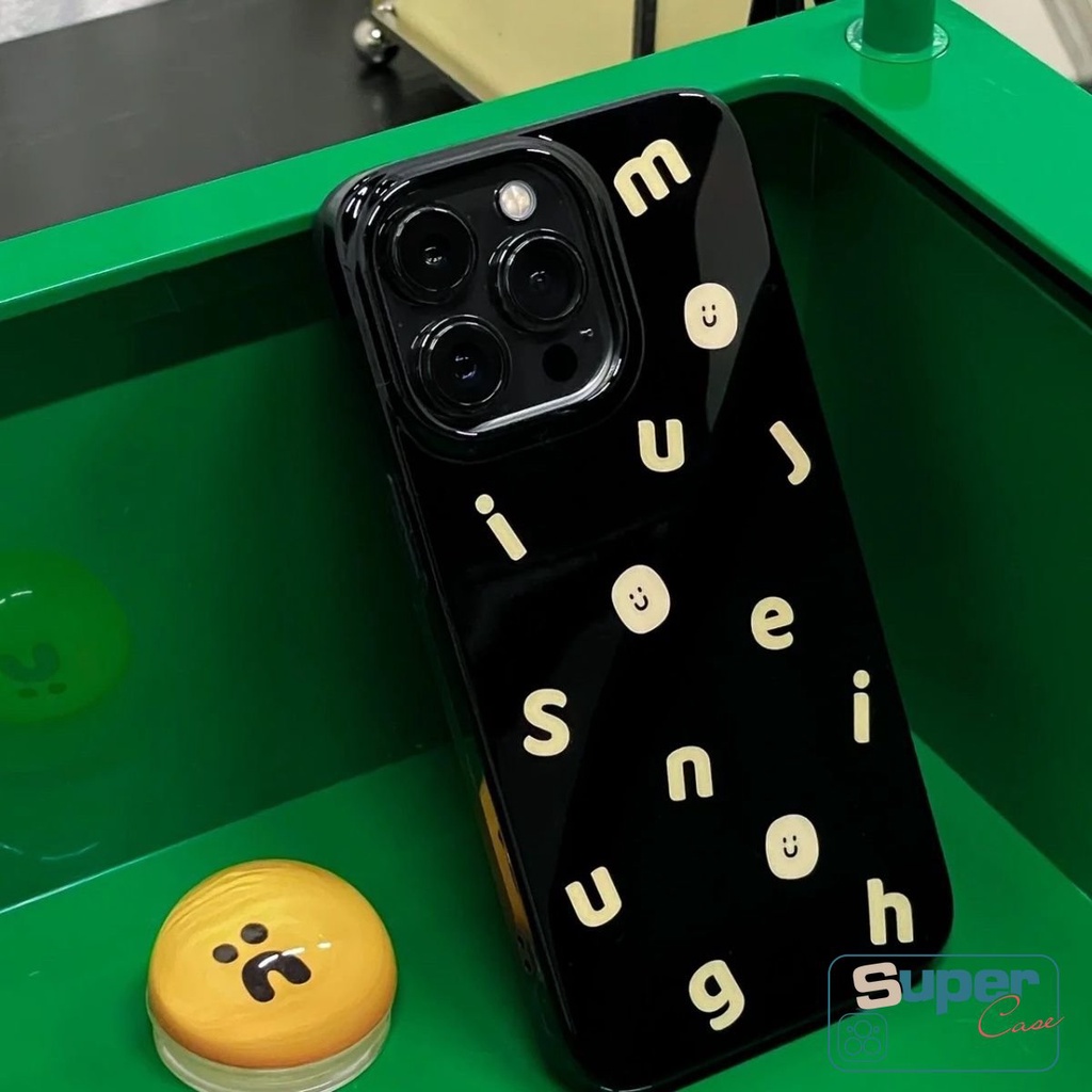 IPHONE Ins Fashion Cute Smiley Halus Case Kompatibel Untuk Iphone8 7plus XR 13 11 14 12 Pro Max X XS Max SE 2020 Alfabet Sederhana Glossy Lembut Tpu Silicon Pasangan Ponsel Case