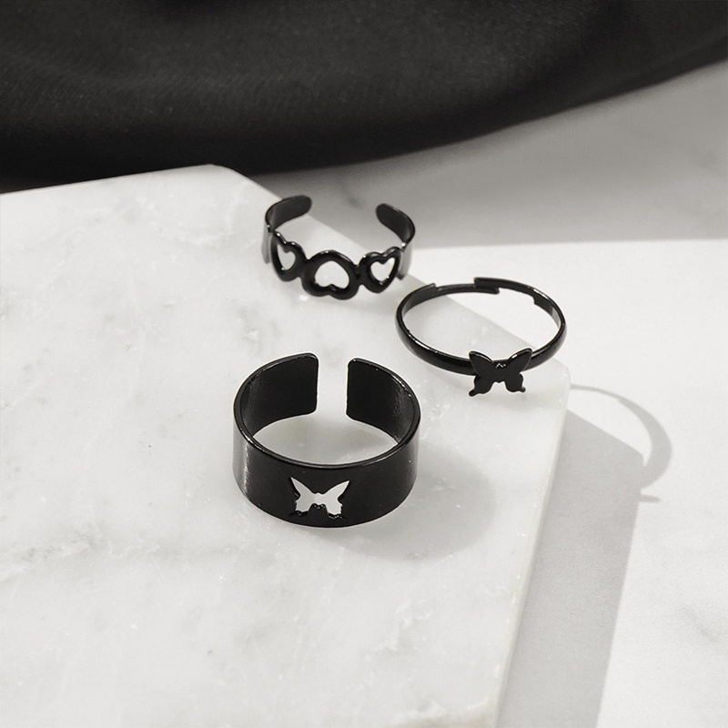 6pcs/set Punk Jari Cincin Minimalis Halus Hitam Geometris Logam Cincin Untuk Wanita Perempuan Pesta Fashion Perhiasan