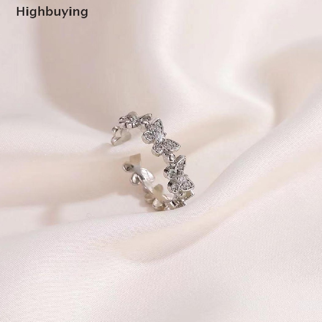 Hbid New Fashion Butterfly Rings Shiny Zircon Leaves Geometric Adjustable Finger Ring Gadis Minimalis Pernikahan Cincin Kepribadian Pesta Perhiasan Glory