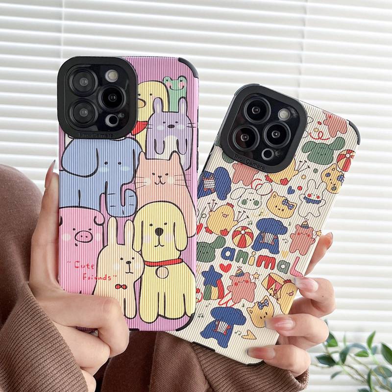 Lovely Full Animal Soft Case HP iP iPhone 11 12 13 14 Pro Max 7 8 + Plus SE 2020 X XR SE 2020 XS Max FTD Stripe Casing Apple