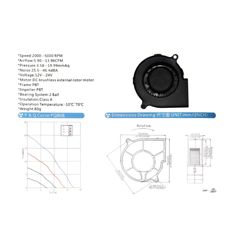 Vivi 7CM Blower7530 12V 0.2A Ball-Bearing Turbo- Kipas Angin BBQ Elektronik DC-Brushles