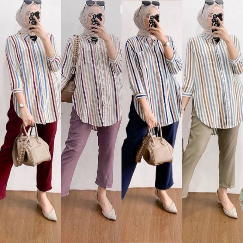 Setelan Wanita One Set Beryset Reinbow Motif Terbaru Bahan Shakila Premium Rainbow