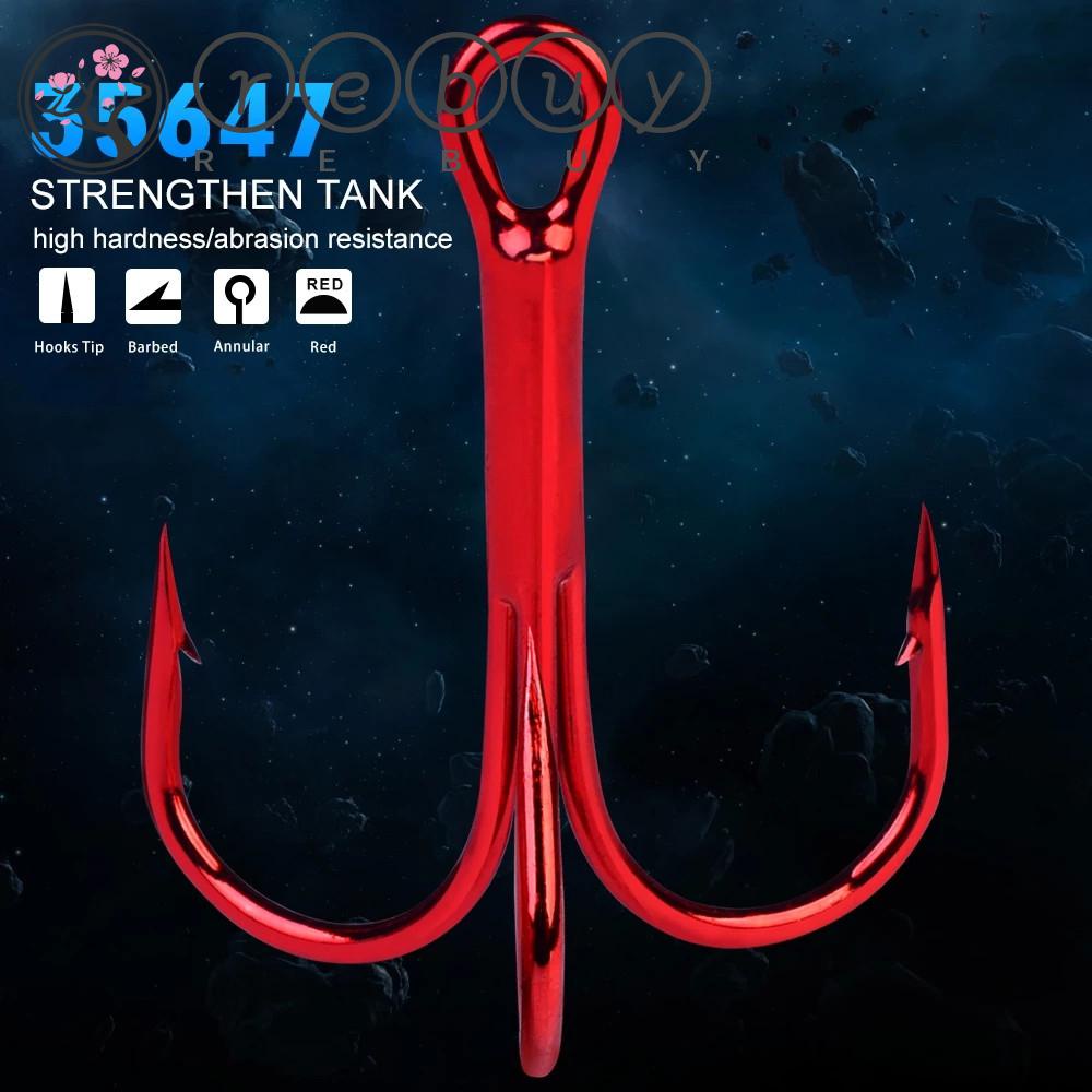 REBUY Fishing Tackle Fishing Hooks Pesca High Carbon Steel Treble Hook Bent Round Fishing Accessories For Saltwater Bass 20pcs/lot 2/4/6/8/10# Red Hooks