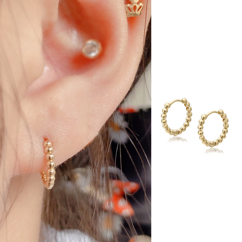 Roselife Vintage Manik-Manik Kecil Anting Hoop Bulat Untuk Wanita Gadis Chic Geometris Lingkaran Round Earring Perhiasan Telinga Elegan 1pasang