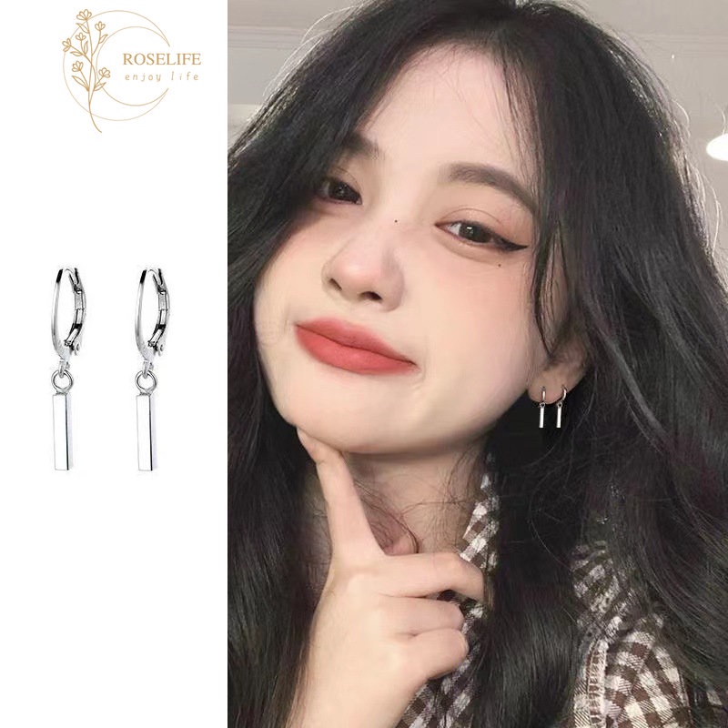 Roselife Gadis Keren Fashion Perak Geometris Strip Liontin Anting Hoop Chic Fashion Streetwear Perhiasan Telinga 1pasang