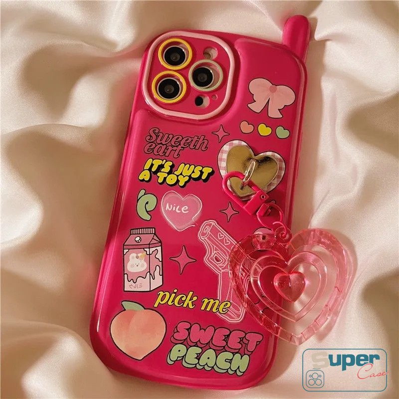 IPHONE Ikatan Simpul Lucu Kelinci Graffiti Soft TPU Case Kompatibel Untuk Iphone8 7 Plus X XR 14 13 11 12 Pro MAX XS MAX SE 2020 Personal Retro Cellular Phone Shape Cover Dengan Liontin Cinta Hati